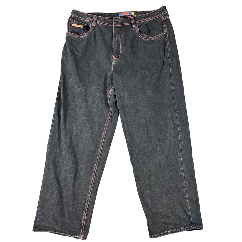 Empyre Skate Jeans Mens 38 Fits 39x28 Black Contrast Red Stitch Baggy Wide Leg - Picture 1 of 7